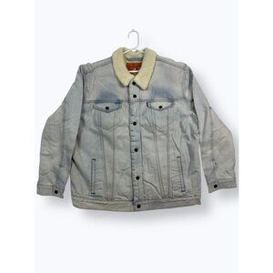 Levis Mens Denim Sherpa Trucker Jacket Size 3XL Light Wash Cotton & Polyester